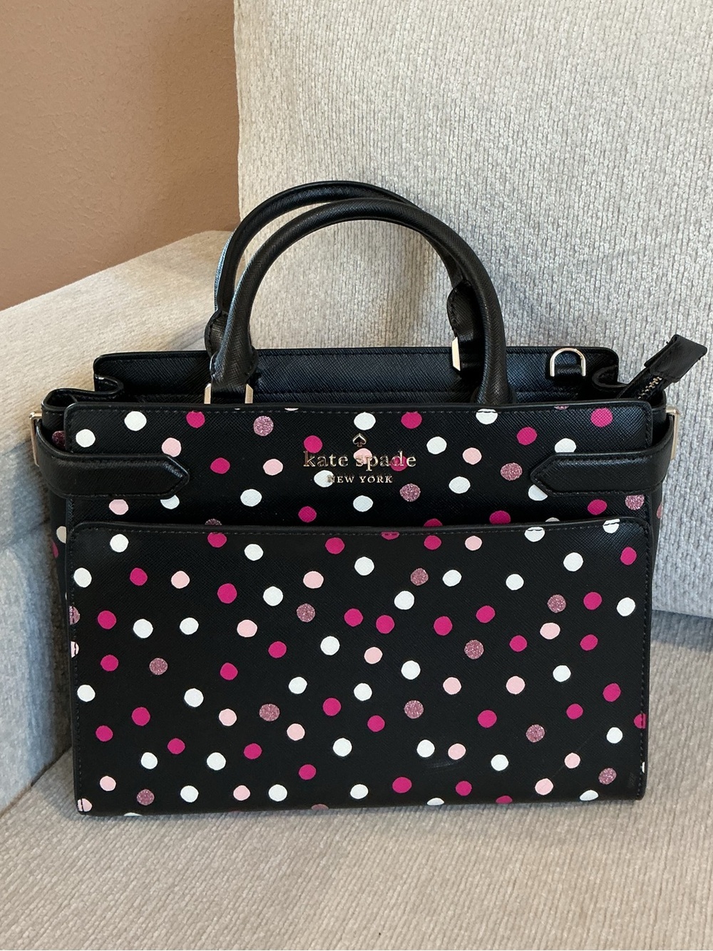 Kate Spade Staci Medium Satchel Glimmer Dot, Black, Pink, White